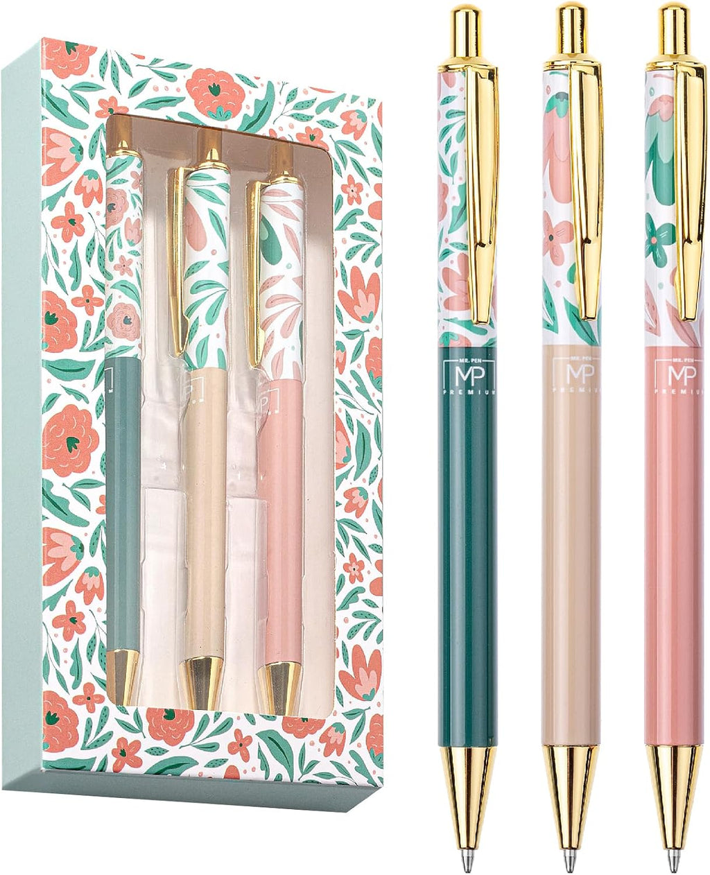 Mr. Pen- Luxury Floral Pen Set, 3 pcs, Black Ink Ballpoint Pens, Floral Pen