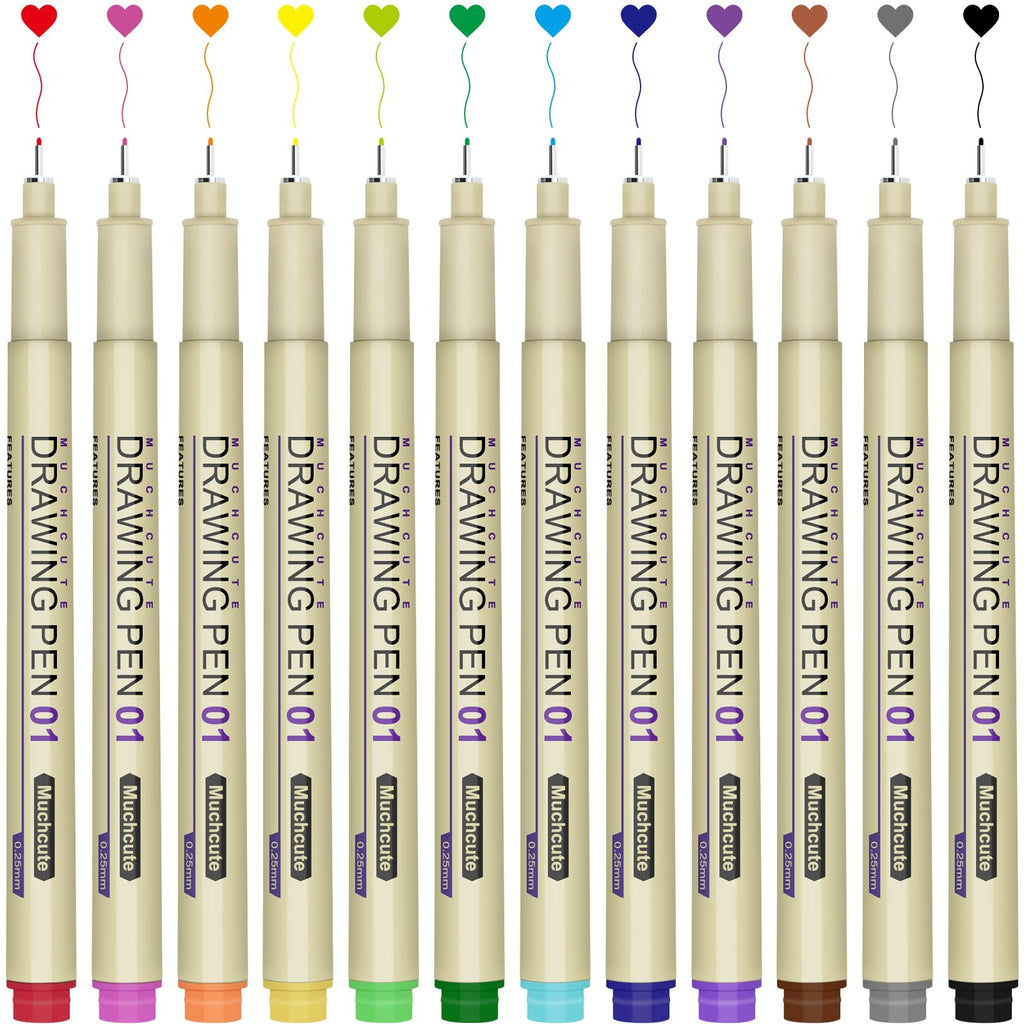 Muchcute Micro Fineliner Drawing Art Pens,12 Black Art Supplies Adult Craft