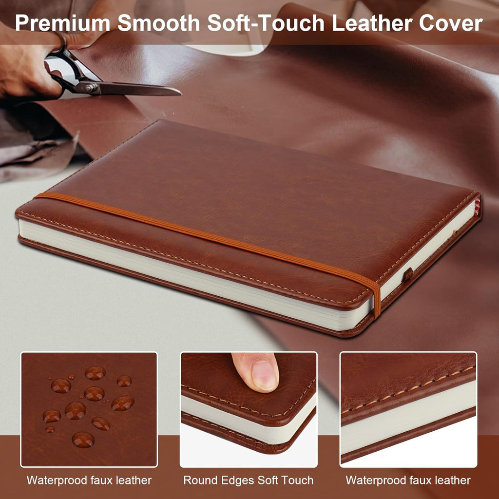 ZCZN 6 Pack Lined Journal Notebooks for Work, 5.5x8.3 in, 192 Pages, Hardcover Leather A5 Journals for Writing, Diary & Travel, Ruled Journaling Notebooks for School, Office, Home (Brown*6)