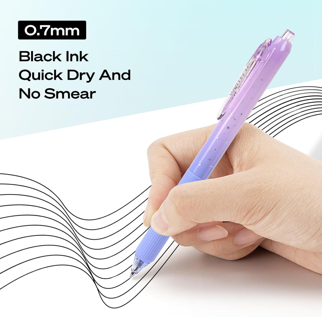 WRITECH Gel Pens Fine Point: Nebula Pen Set 0.7mm Black Ink Retractable 6ct Medium Point Smooth Writing with Aesthetic Gradient Color Barrel for Journaling Note Taking Silent Click No Smear