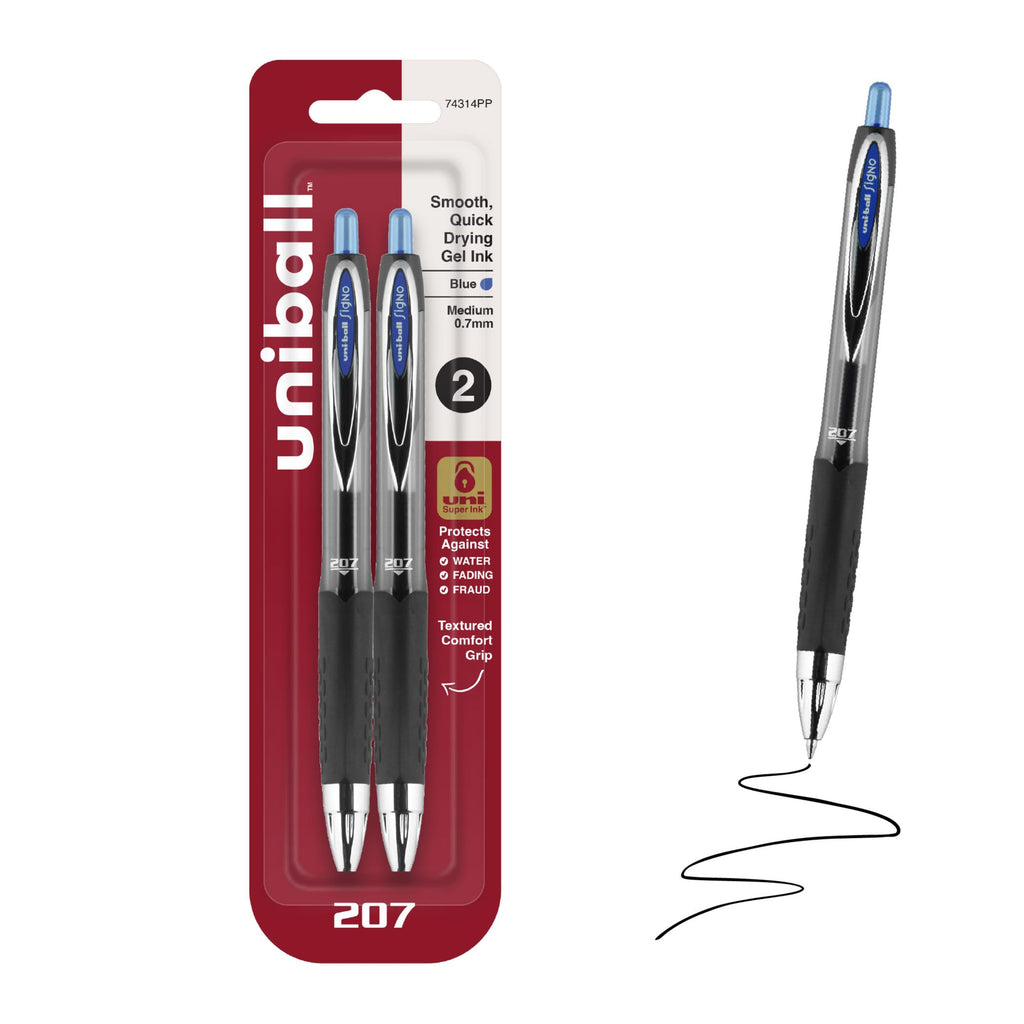 uniball™ 207 Gel Pens, Black Ink, 0.7mm Medium Point, Retractable, 12 Count
