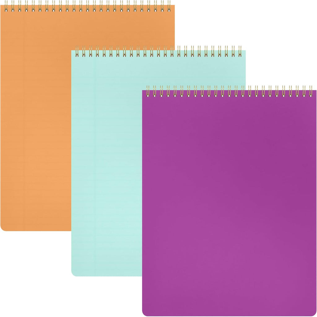 PAPERAGE Top Bound Spiral Notebook, 3 Pack, Lined Notepad, (Raspberry/Marigold/Mint), 70 Sheets (140 Pages) Per Notebook, Wide/Legal Ruled, 8.5 inches x 11 inches