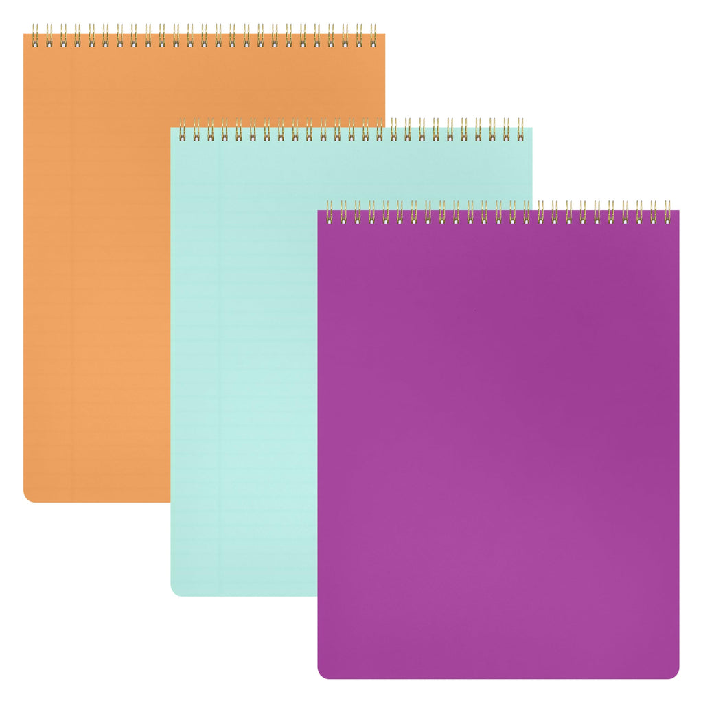 PAPERAGE Top Bound Spiral Notebook, 3 Pack, Lined Notepad, (Raspberry/Marigold/Mint), 70 Sheets (140 Pages) Per Notebook, Wide/Legal Ruled, 8.5 inches x 11 inches
