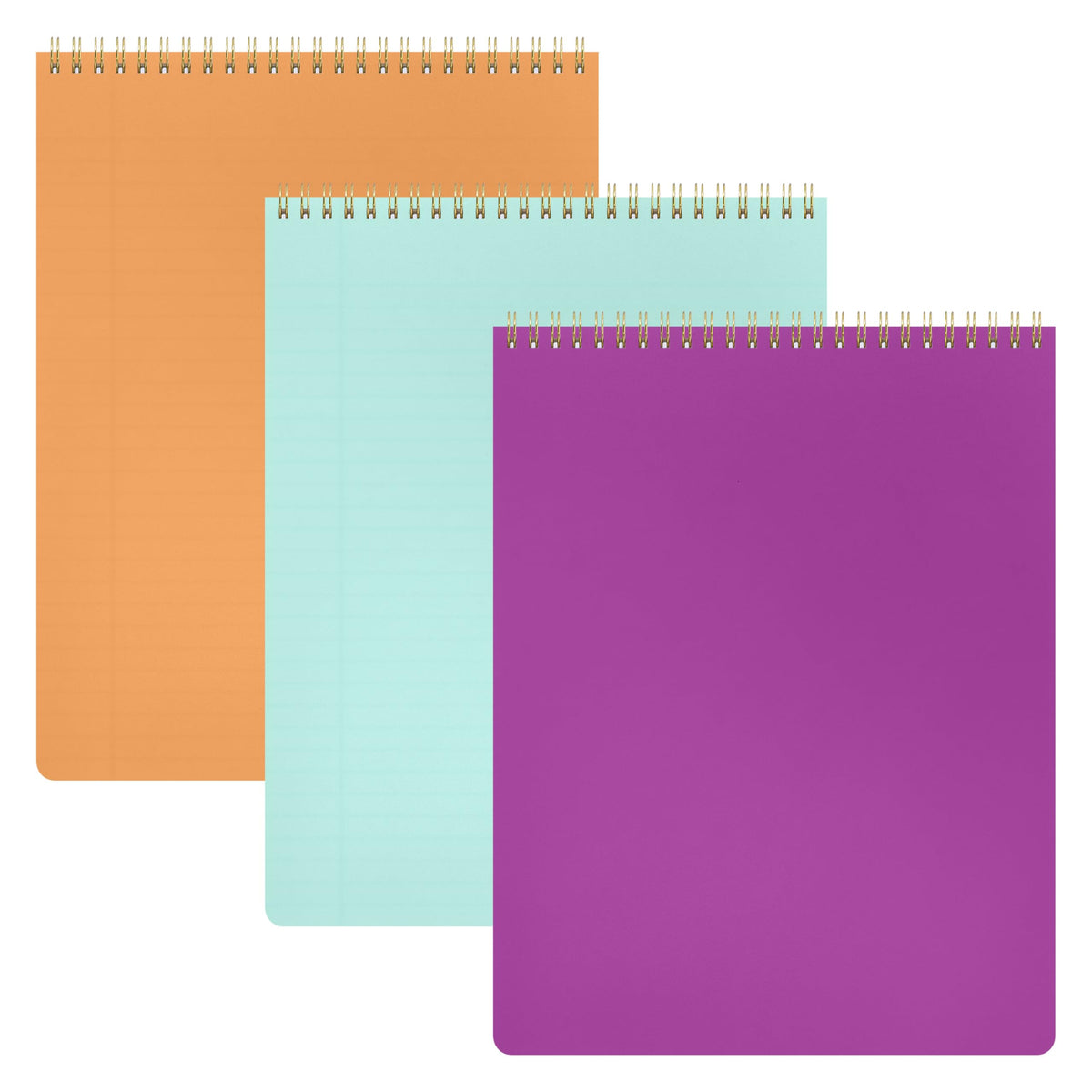 PAPERAGE Top Bound Spiral Notebook, 3 Pack, Lined Notepad, (Raspberry/Marigold/Mint), 70 Sheets (140 Pages) Per Notebook, Wide/Legal Ruled, 8.5 inches x 11 inches