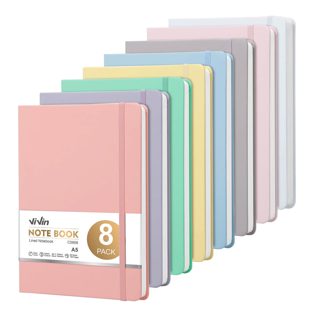 ViVin 3 Pack A5 Hardcover Lined Notebook,192 pg College Ruled 5.5x8.3