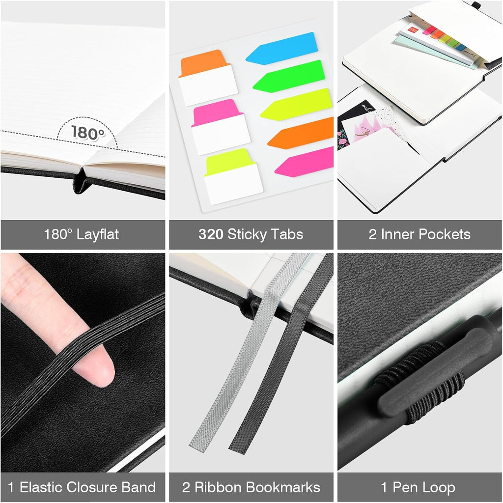 OMEYA A5 Hardcover Notebooks for Work: 6 Pack, 100gsm Paper, 160 Pages Each
