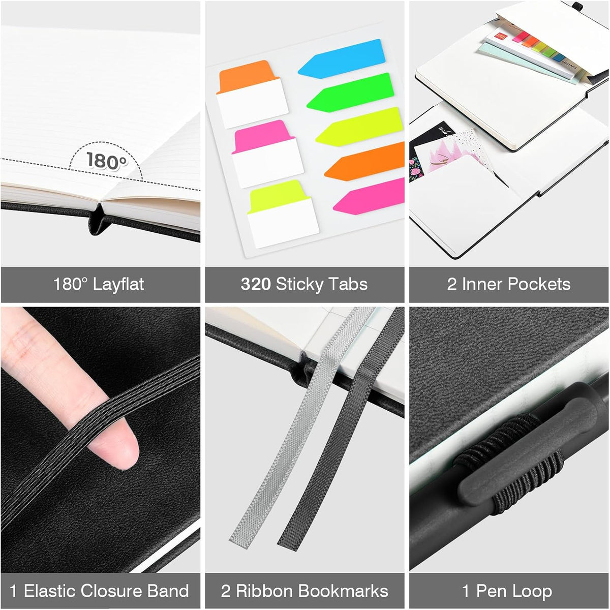 OMEYA A5 Hardcover Notebooks for Work: 6 Pack, 100gsm Paper, 160 Pages Each