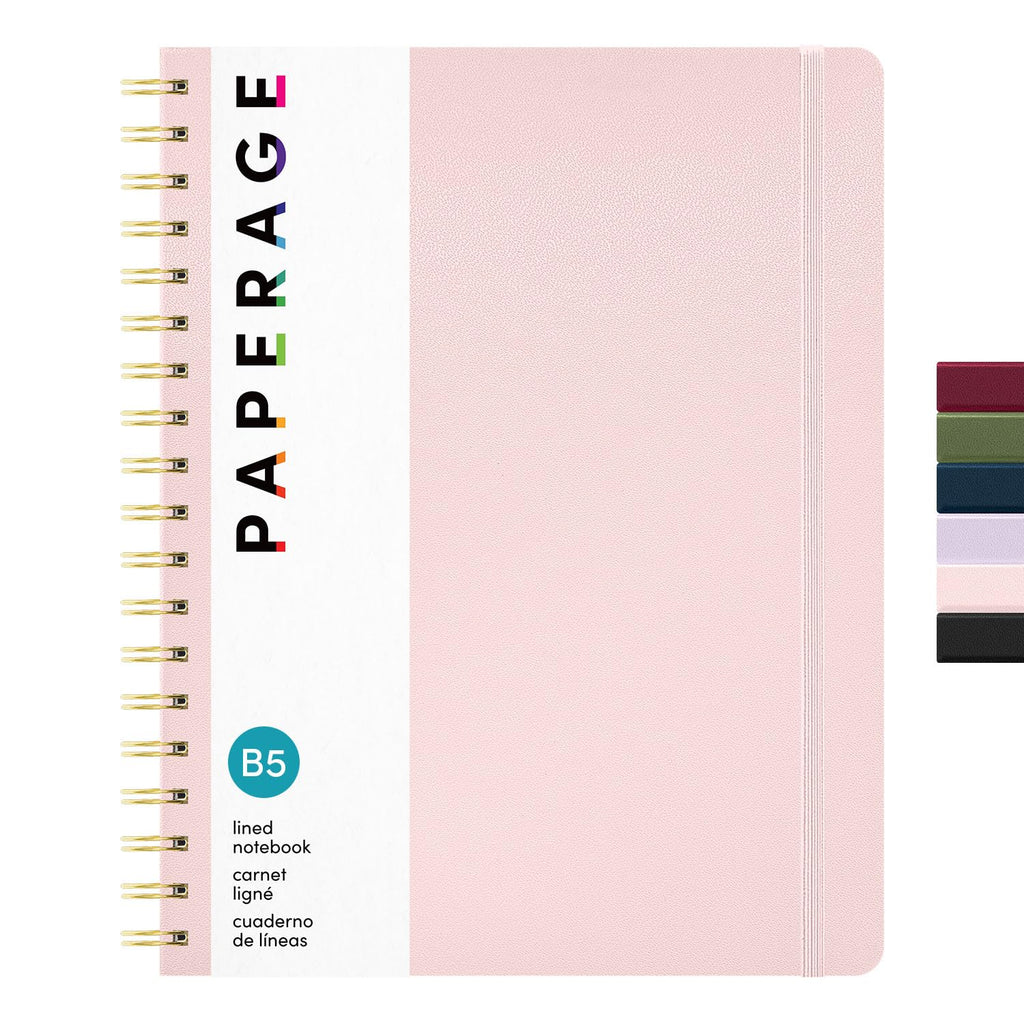 PAPERAGE Lined Spiral Journal Notebook, (Navy, Olive Green, Kraft), 3 Pack, 160 Pages, Medium 5.5 inches x 8 inches - 100 GSM Thick Paper, Hardcover, Double-Wire Spiral Journal & Notebook