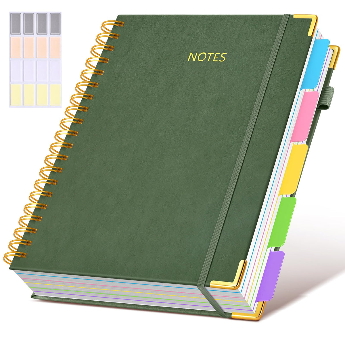 Hardcover Spiral Notebook journal with Removable Dividers Tabs, 300 Pages Leather 5 Subject Notebook College Ruled, 8"x10" Large B5 Notebooks for Work School Note taking, Lined Journal for Women,Black