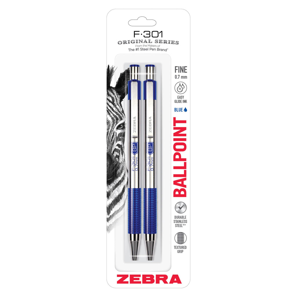 Zebra Pen STEEL F-301 Retractable Ballpoint Pen, Black Ink, 0.7mm, 12-Pack