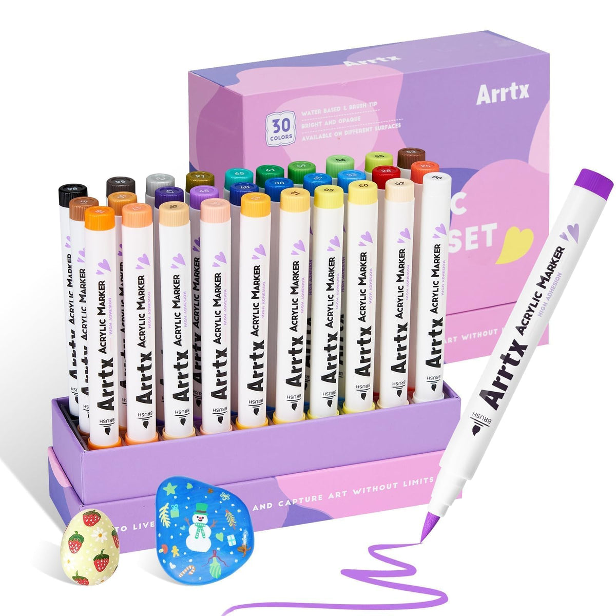 Arrtx 30 Colors Skin Color Acrylic Paint Pens, Skin Tone Paint Markers Paint Pens for Artists Adults Coloring Drawing Brush Tip for Rock Painting, Wood, Canvas, DIY Crafts Making Art Supplies
