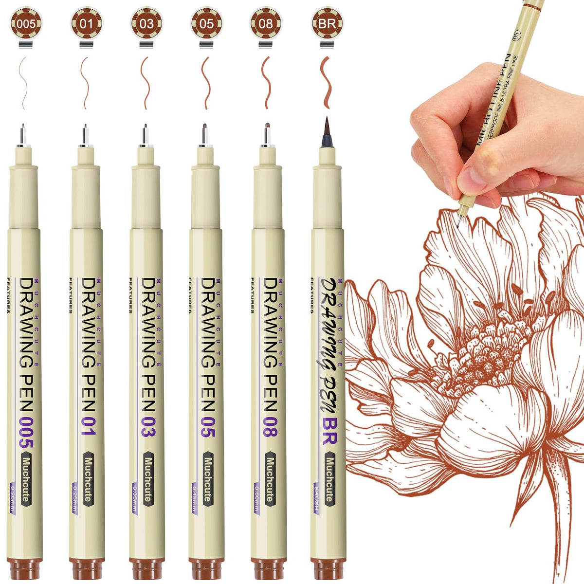 Muchcute Micro Fineliner Drawing Art Pens,12 Black Art Supplies Adult Craft