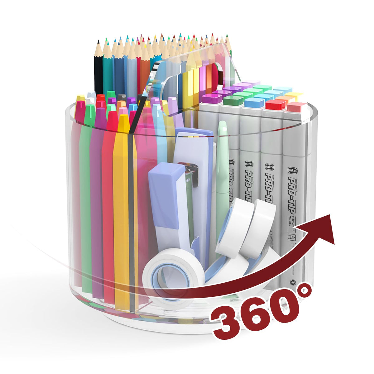 Absonic 250pcs Acrylic Pencil Holder Marker Organizer, Back to School 360-Degree Rotating Pen Holder, Crayon Organizers for Kids Pencil Organizer Caddy Art Supply Lazy Susan Organizer for Desk Office