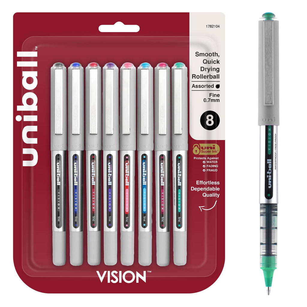 uni-ball Vision Stick Roller Ball Pens, Fine Point, Black Ink, Pack of 4