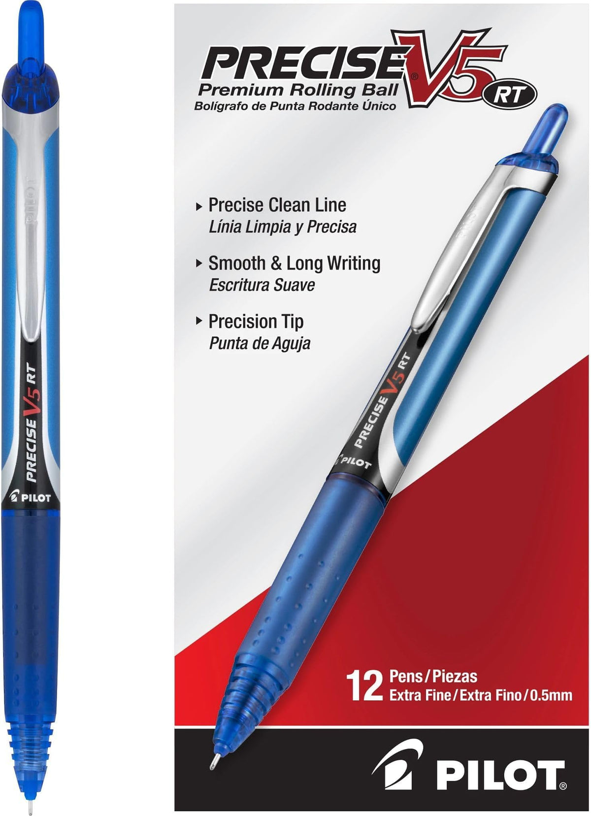 PILOT Precise V5 RT Rollerball Pens, Black, Pack of 12
