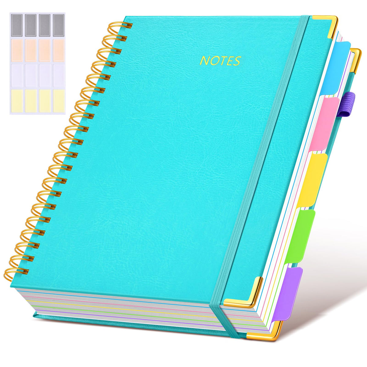 Hardcover Spiral Notebook journal with Removable Dividers Tabs, 300 Pages Leather 5 Subject Notebook College Ruled, 8"x10" Large B5 Notebooks for Work School Note taking, Lined Journal for Women,Black