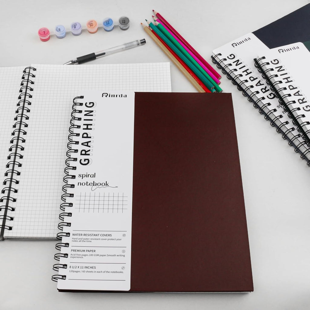 Spiral Notebooks 8.5x11,4 Pack Grid Notebook (GRAPH, Mult-color)