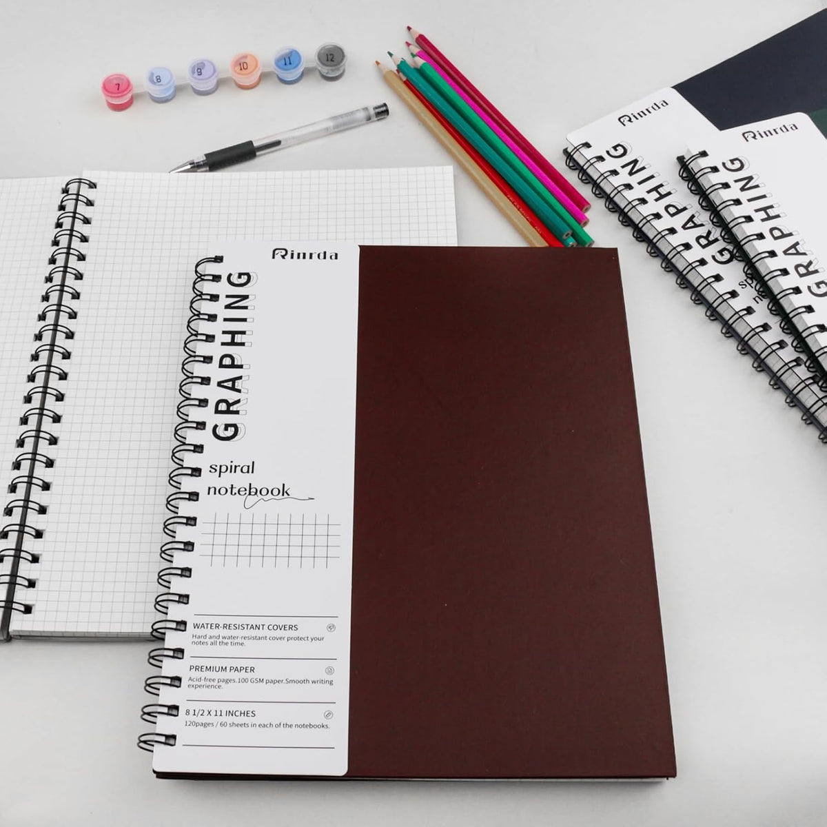 Spiral Notebooks 8.5x11,4 Pack Grid Notebook (GRAPH, Mult-color)