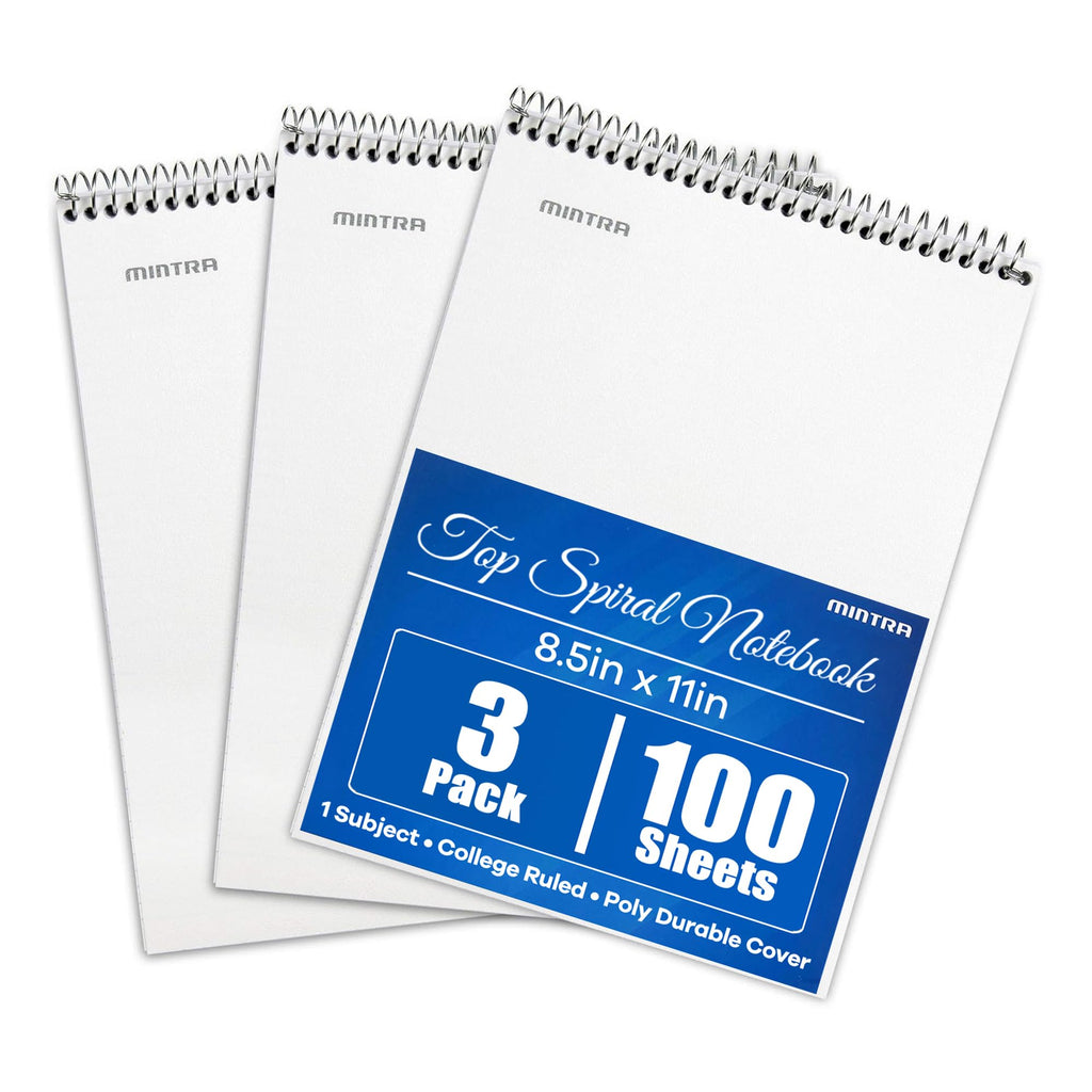 Mintra Office TOP BOUND Durable Spiral Notebooks (Lavender, Salmon, Sage Green, College Ruled 3pk)