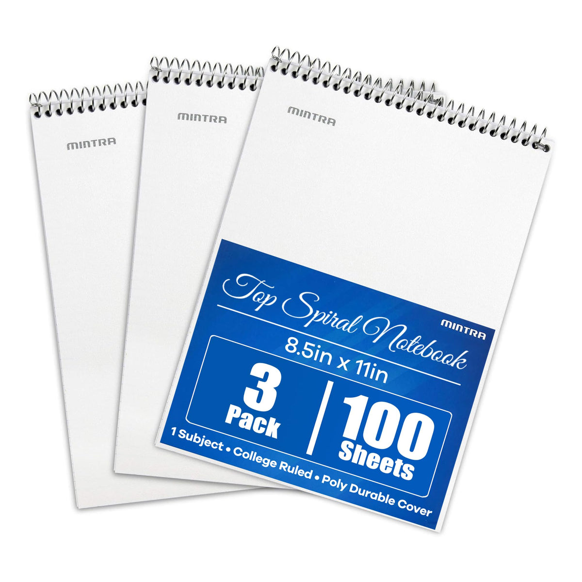 Mintra Office TOP BOUND Durable Spiral Notebooks (Lavender, Salmon, Sage Green, College Ruled 3pk)