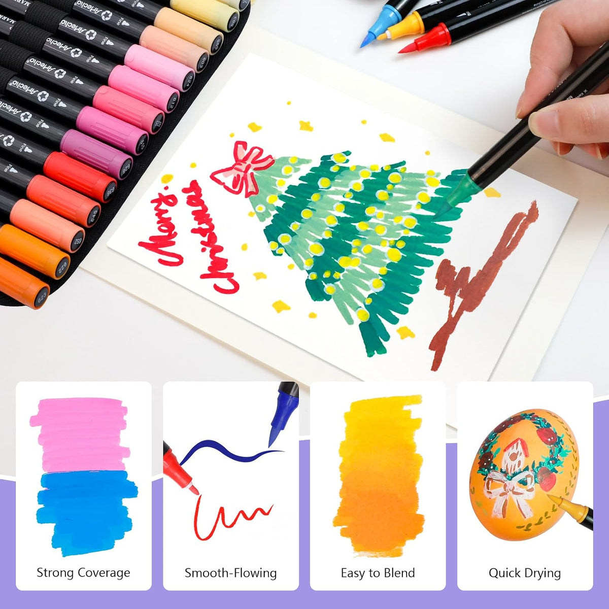Artecho Acrylic Paint Markers 72 Colors with Bag（ Brush Tip and Fine Tip ）