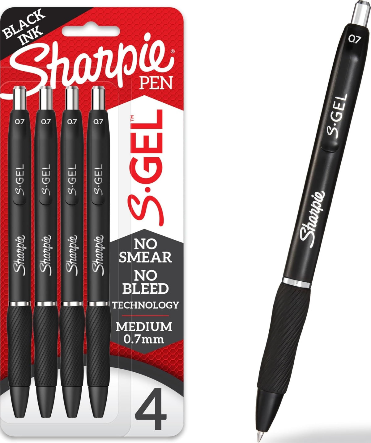 Sharpie S-Gel Gel Pens, Black Barrel, Medium Point (0.7mm), Black Gel Ink, 12 Count - Home, Office, School, Journaling, Writing, Note-Taking, Teacher Supplies