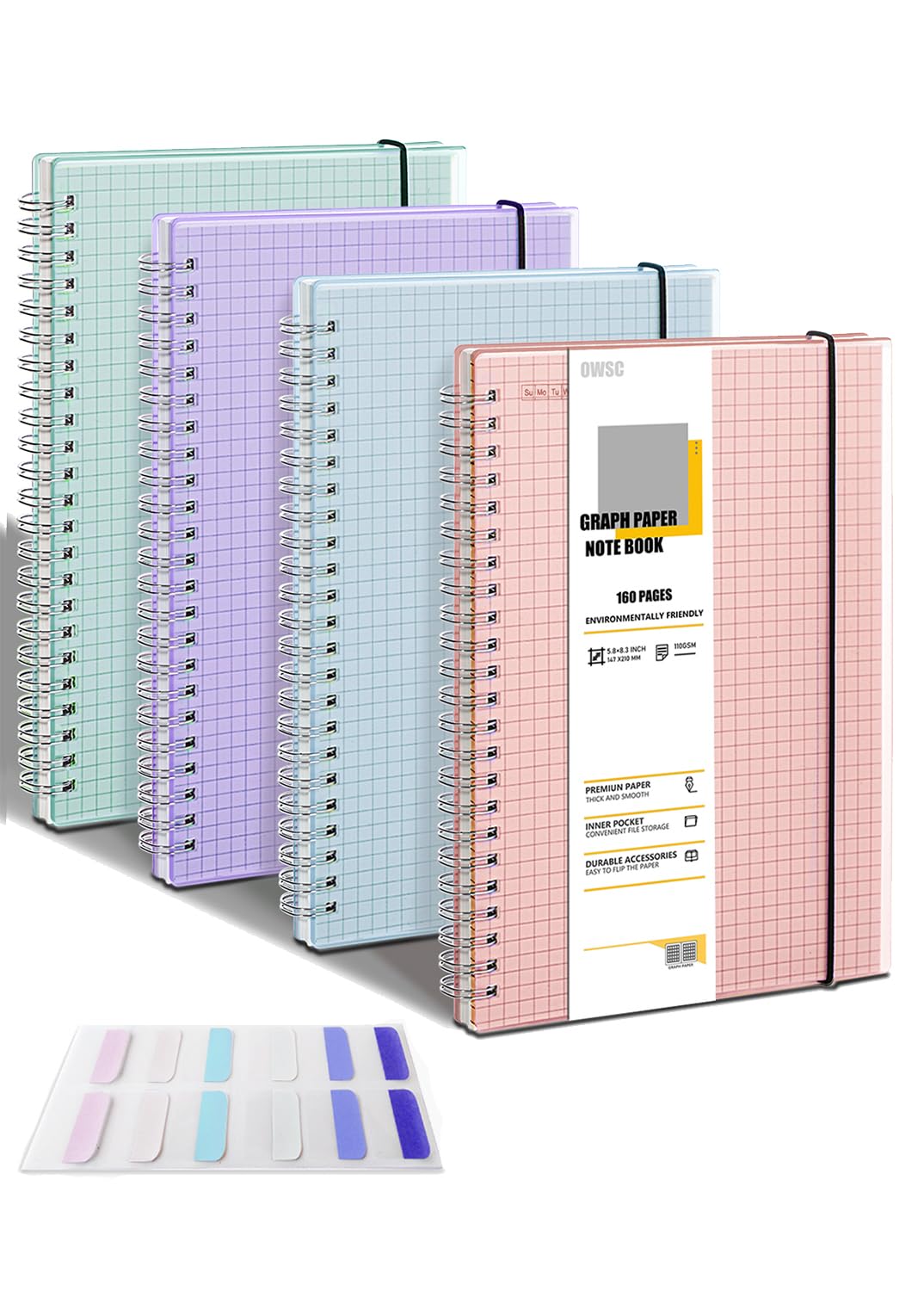 OWSC 4 Pack College Ruled Spiral Notebook, Notebooks for Work A5 Lined
