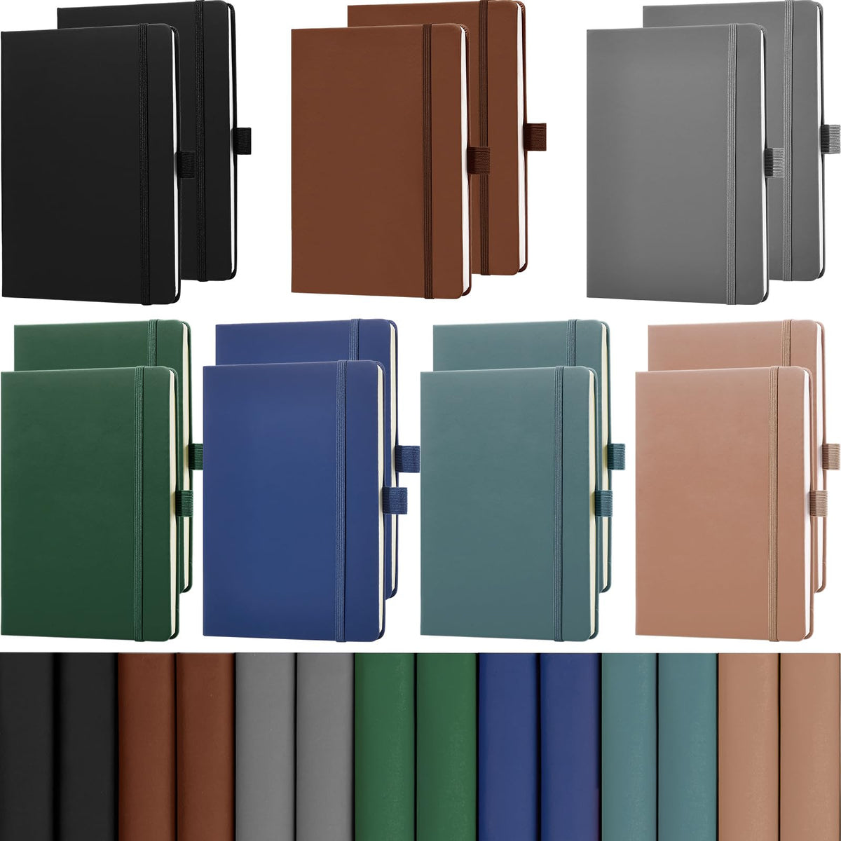 Laumoi 14 Pack Hardcover Lined Journal Notebooks Bulk,Brown,A5