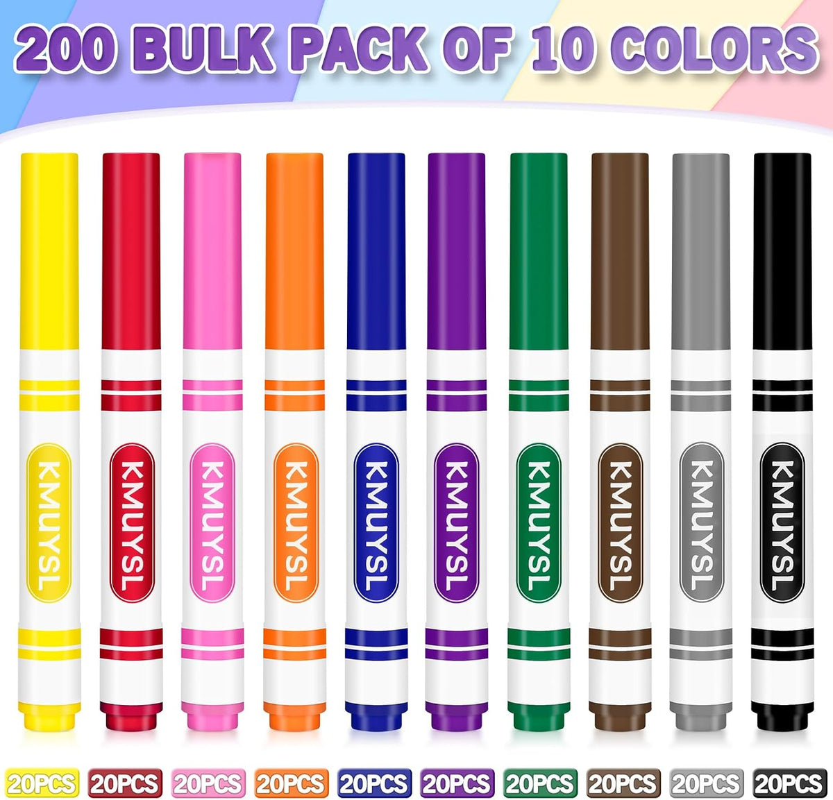 KMUYSL Washable Markers Bulk, 10 Assorted Colors, 200 Count