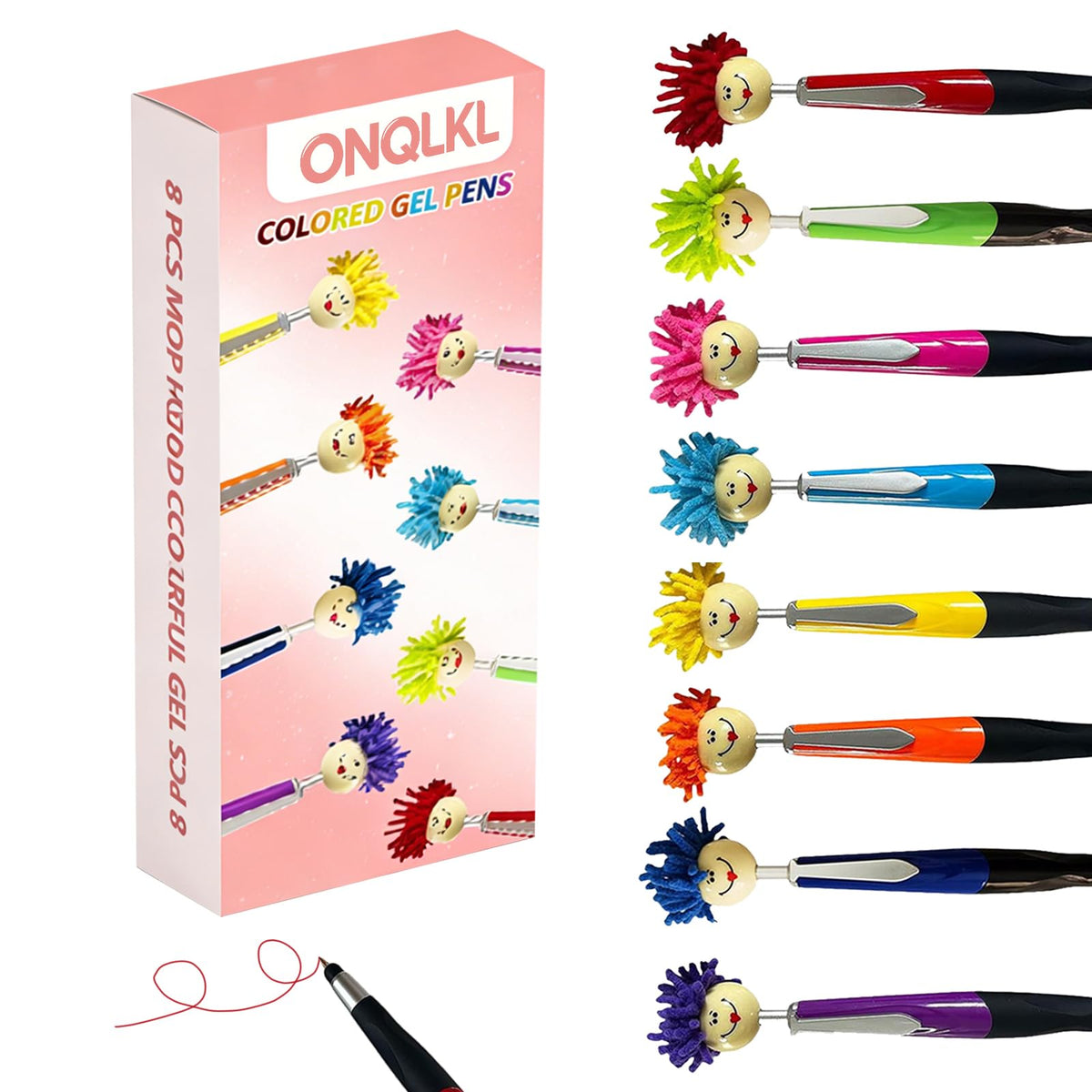 Pens,8pcs Mop Head Ballpoint Pens, Funny Mophea Topper Pen with Plush Hair Writing Click Pen Portable Cute Cartoon Multi-function Signing Party Favors Pens (BLACK ballpoint pen)