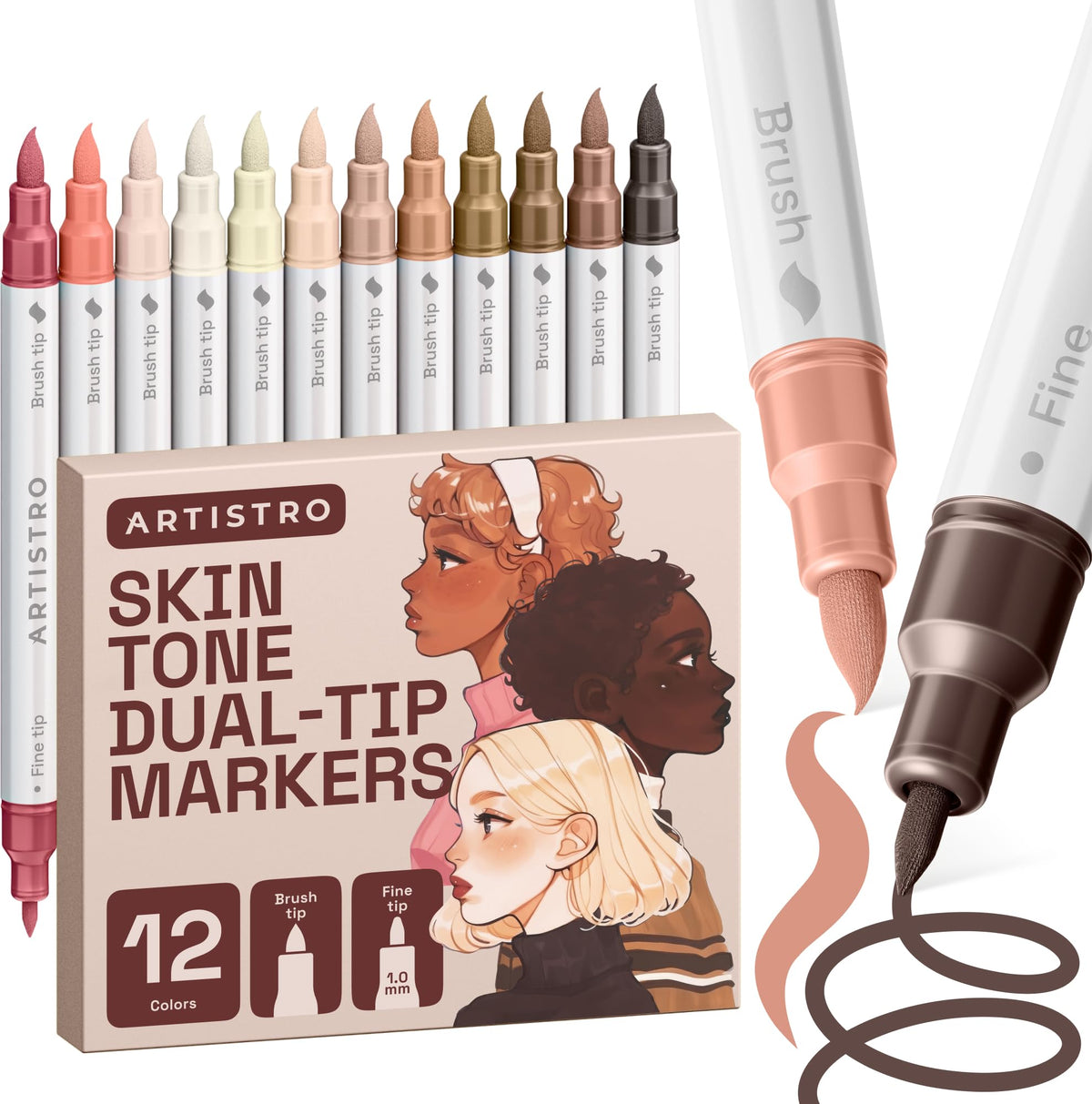 ARTISTRO 24 Skin Tones Dual-Tip Acrylic Paint Marker Pens for Drawing