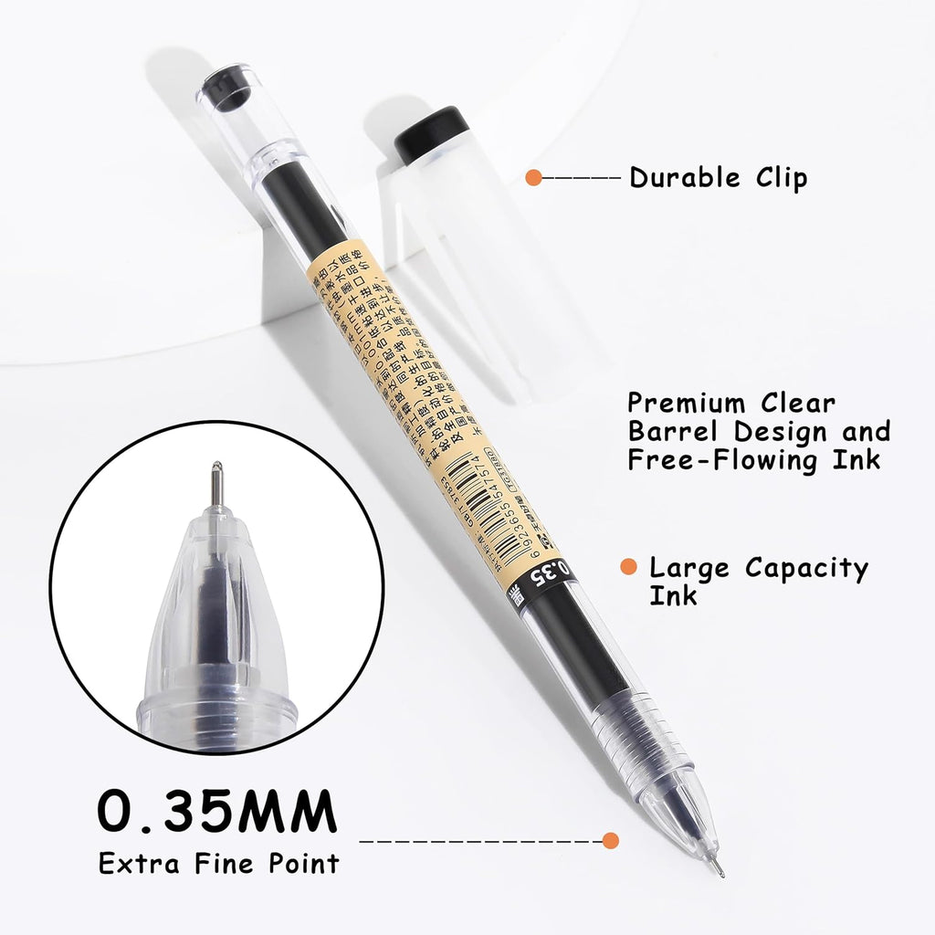 Japanese Style Black Gel Ink Pens, 0.35mm Extra Fine Point Japanese Stationery, No Smudge Quick Drying for Journal Planners Thin Notebook Paper, Office School Supplies, 12 Pack Writing Drawing