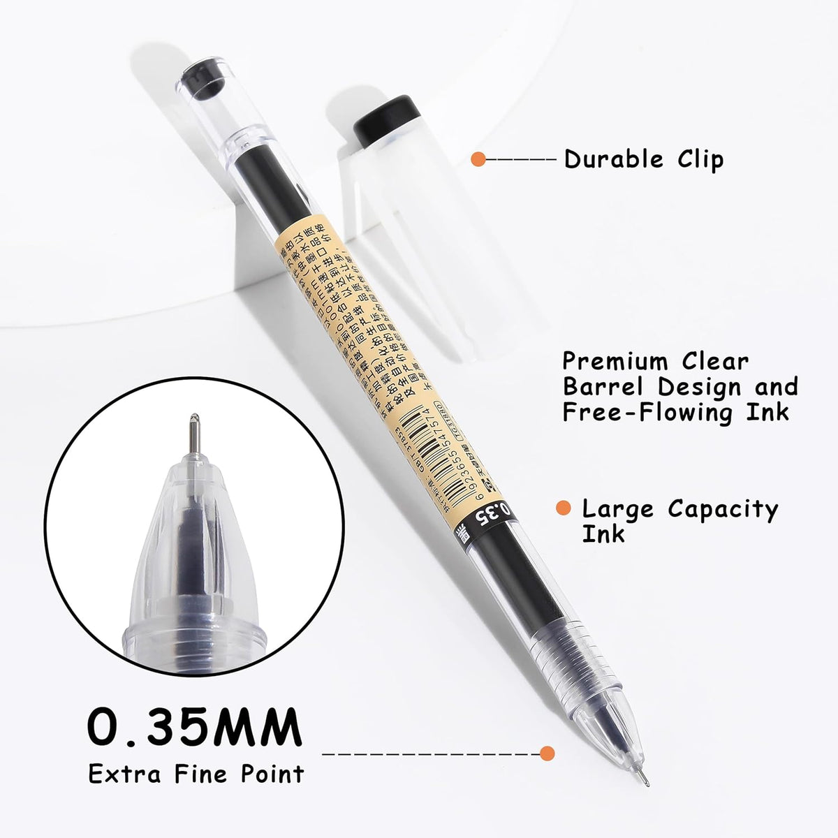 Japanese Style Black Gel Ink Pens, 0.35mm Extra Fine Point Japanese Stationery, No Smudge Quick Drying for Journal Planners Thin Notebook Paper, Office School Supplies, 12 Pack Writing Drawing