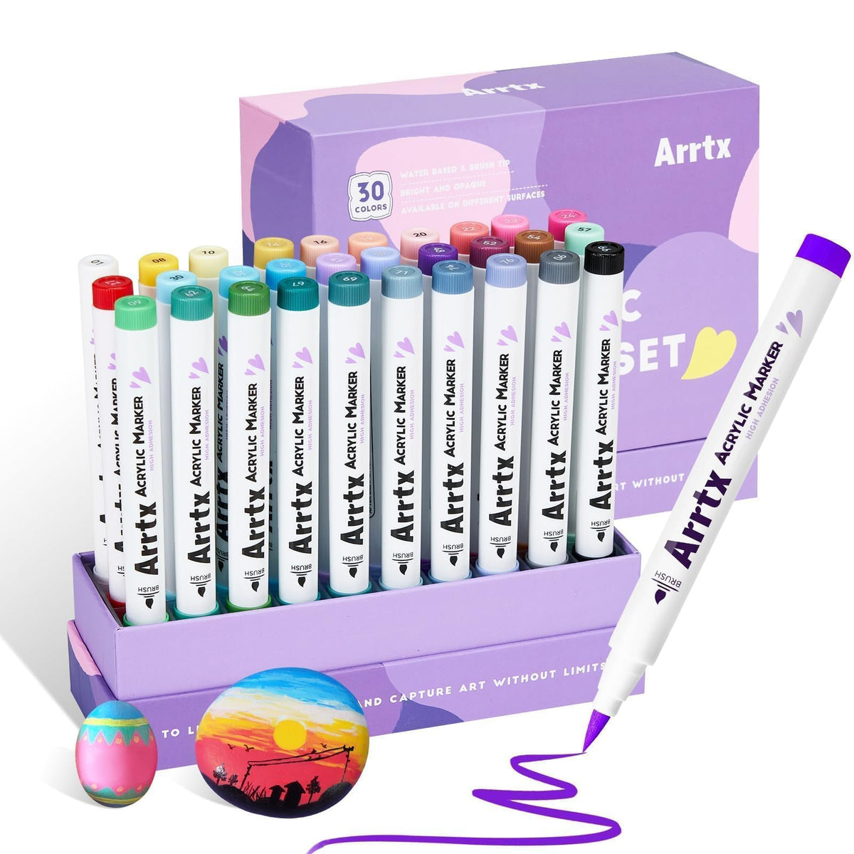 Arrtx 30 Colors Skin Color Acrylic Paint Pens, Skin Tone Paint Markers Paint Pens for Artists Adults Coloring Drawing Brush Tip for Rock Painting, Wood, Canvas, DIY Crafts Making Art Supplies