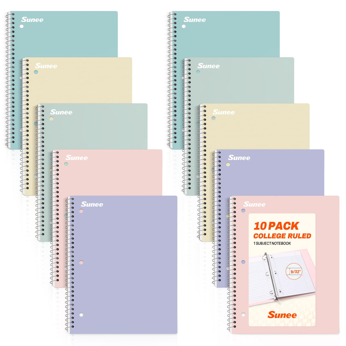 SUNEE Spiral Notebooks, 6 Pack, 1-Subject, College Ruled Paper, 8" x 10-1/2", 70 Sheets per Notebook, Assorted Aesthetic Colors Spiral Notebooks for School