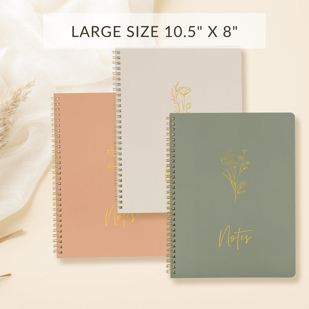 Aesthetic Spiral Notebook Set of 3 For Women 10.5 x 8 - College Ruled