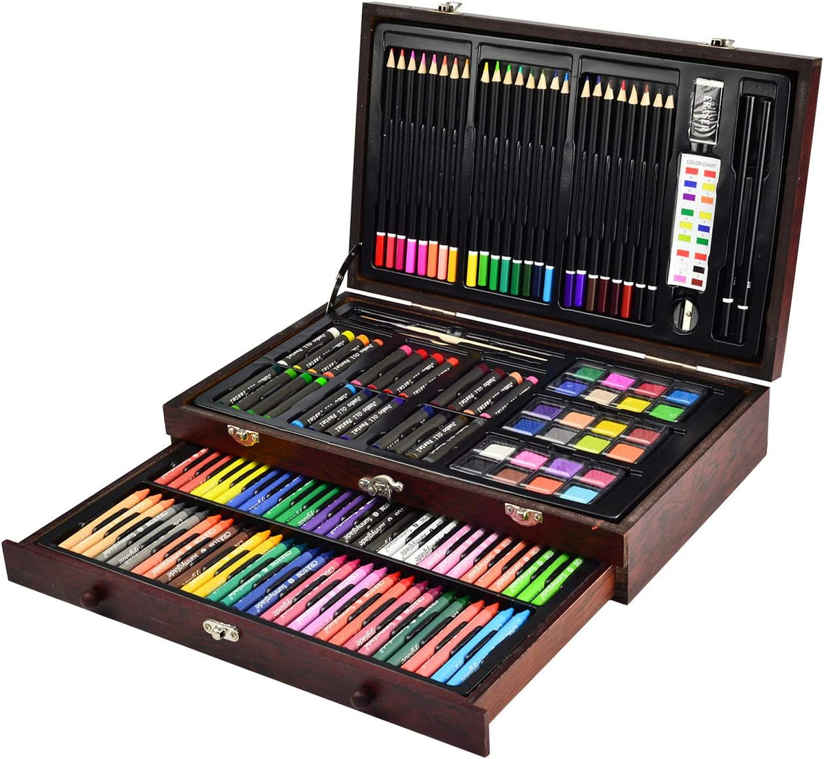 Sunnyglade 145 Piece Deluxe Art Set Wooden Art Box & Drawing Kit Cherry