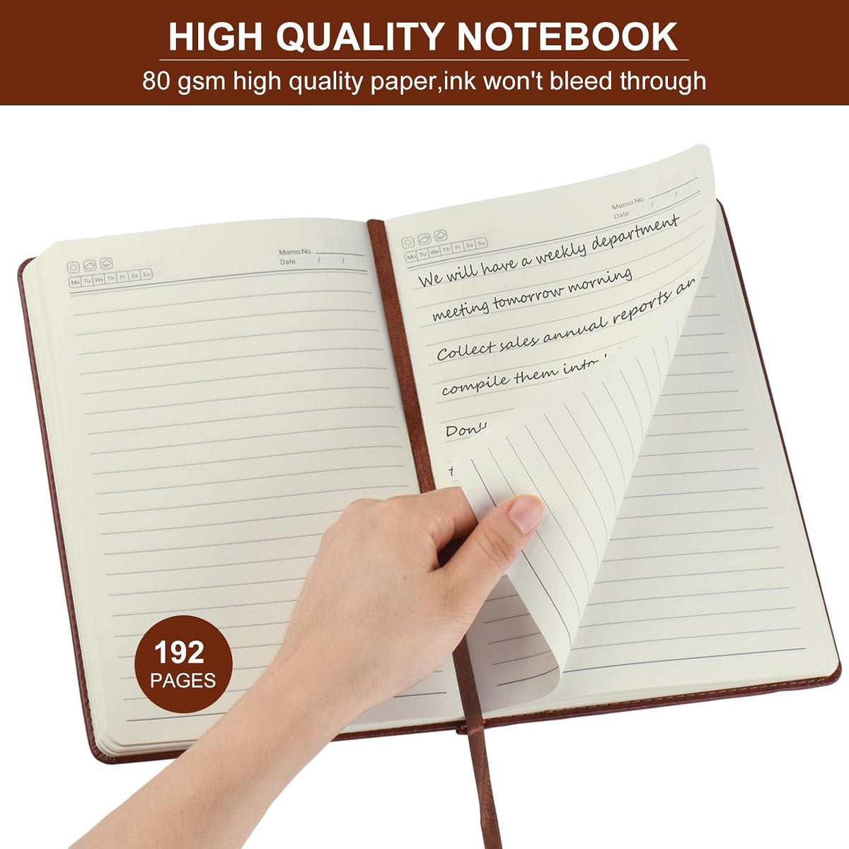 ZCZN 6 Pack Lined Journal Notebooks for Work, 5.5x8.3 in, 192 Pages, Hardcover Leather A5 Journals for Writing, Diary & Travel, Ruled Journaling Notebooks for School, Office, Home (Brown*6)