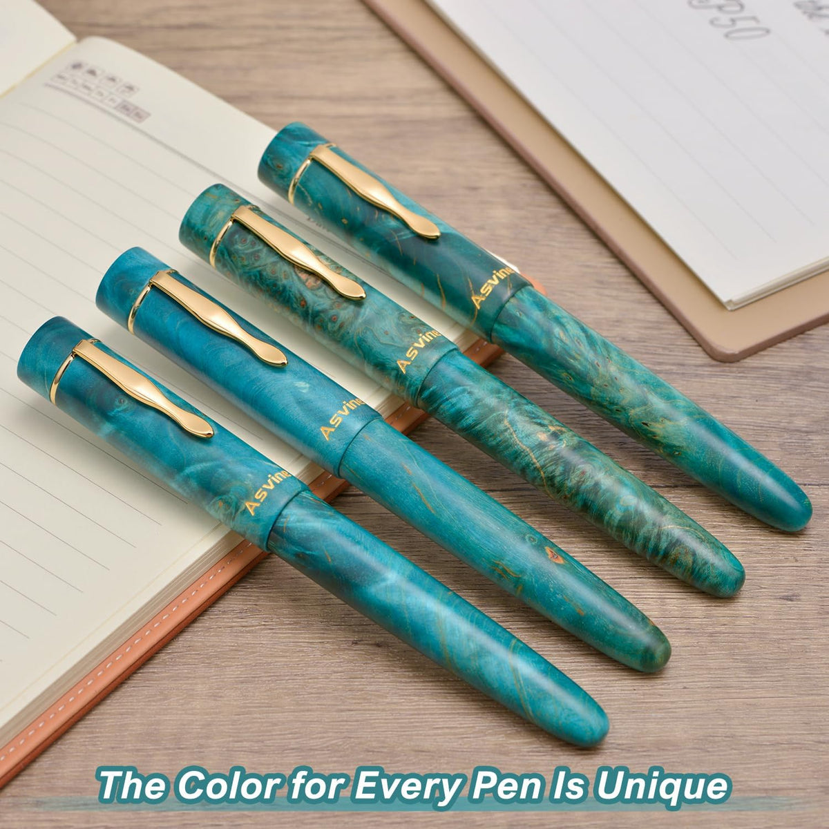 Asvine Stabilized Wood Fountain Pen C2000 Number 8 Fine Nib Large Handcraft Unique Pattern Pen with Converter Pen Box Collection Set- Oasis