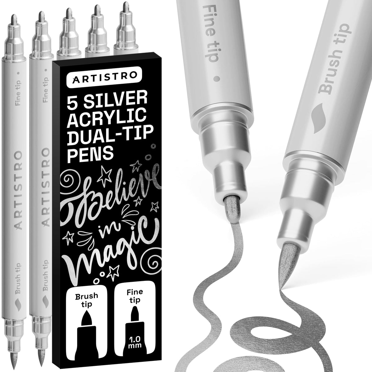 ARTISTRO 24 Metallic Dual-Tip Acrylic Paint Marker Pens for Drawing