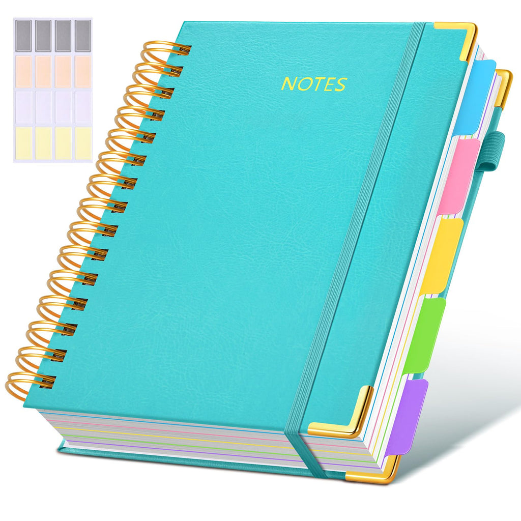 Hardcover Spiral Notebook journal with Removable Dividers Tabs, 300 Pages Leather 5 Subject Notebook College Ruled, 8"x10" Large B5 Notebooks for Work School Note taking, Lined Journal for Women,Black