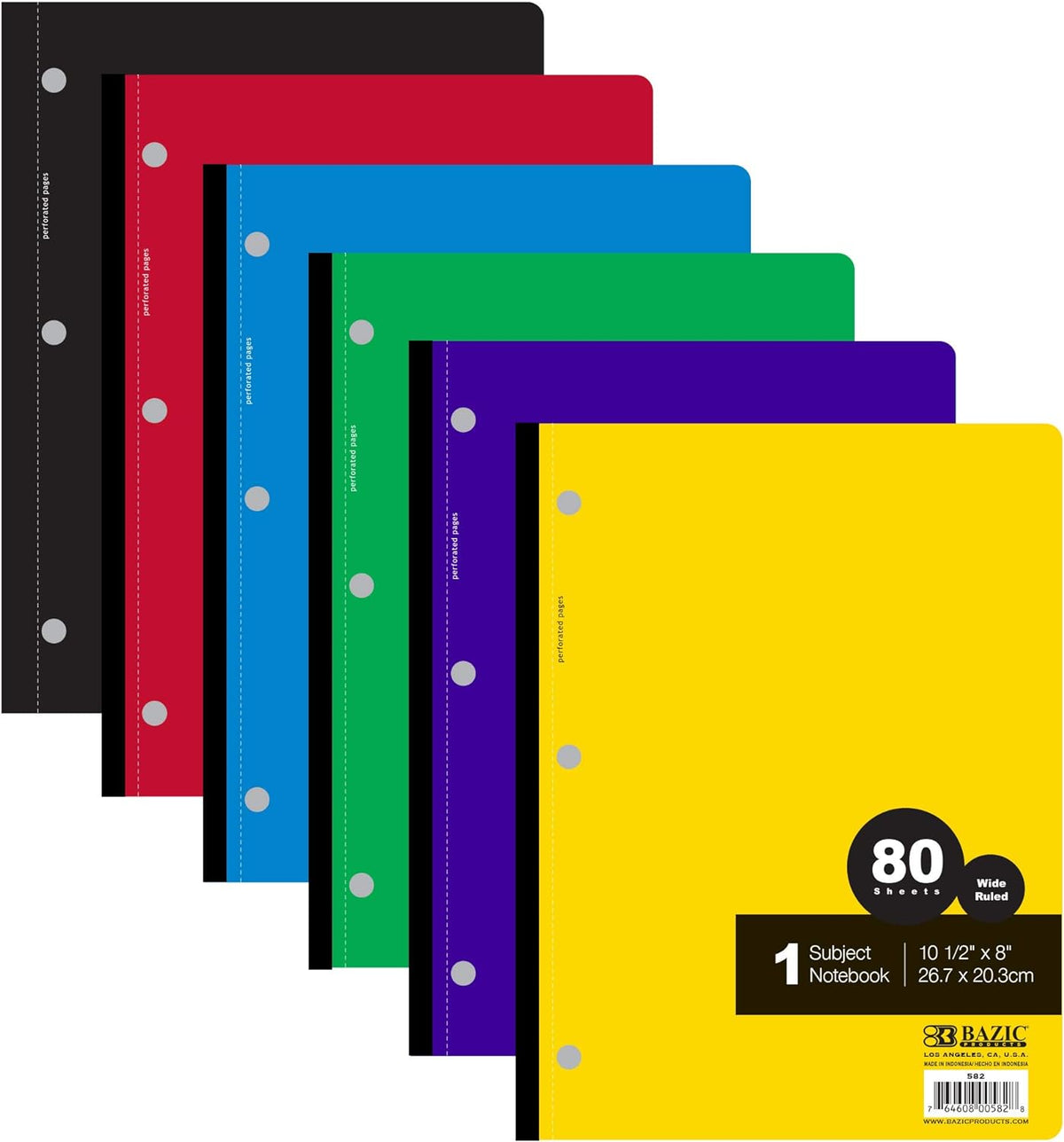 BAZIC PRODUCTS 1-Subject Wireless Notebook, Wide-Ruled, 80 Sheets, 6 Titles
