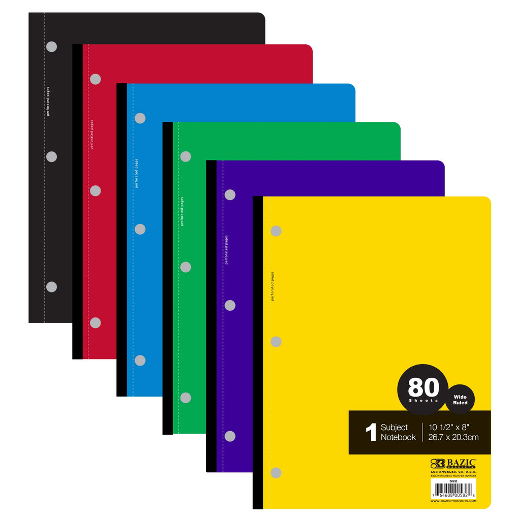 BAZIC PRODUCTS 1-Subject Wireless Notebook, Wide-Ruled, 80 Sheets, 6 Titles