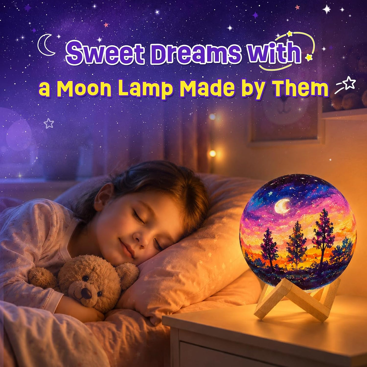 Paint Your Own Moon Lamp Kit, 3D Moon Night Light, Crafts for Kids Age 4-12