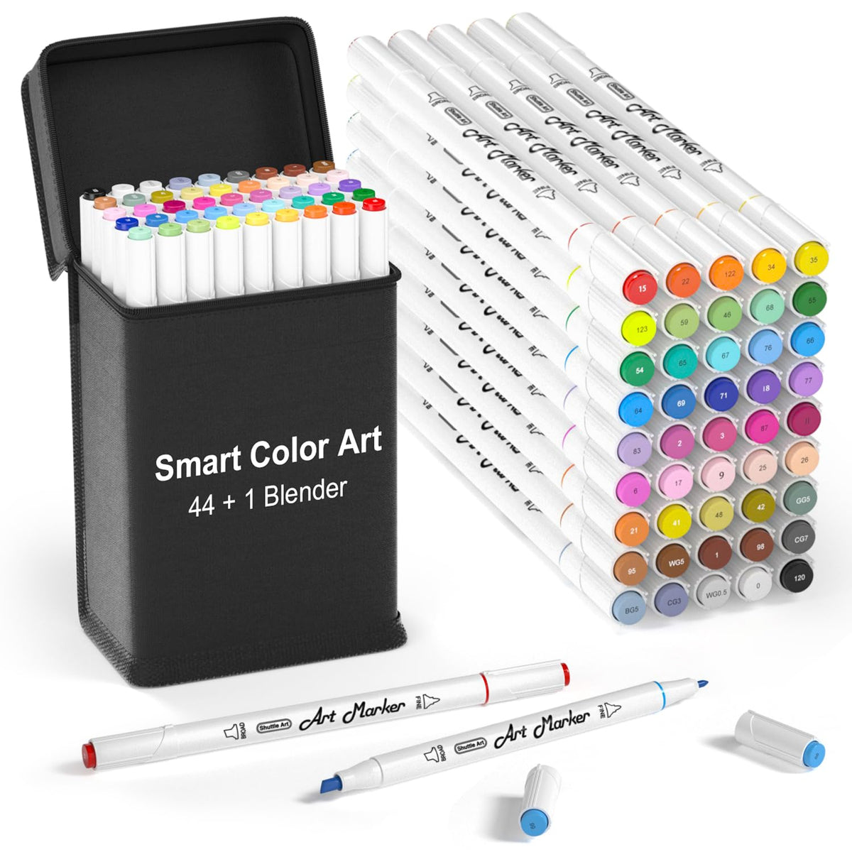 Smart Color Art 108 Pack Art Markers, 107 Alcohol Based Marker Pens and 1 Blender, Dual Tip Coloring Permanent Markers Highlighters with Case, Excellent for Adults Kids Marking Drawing Sketching