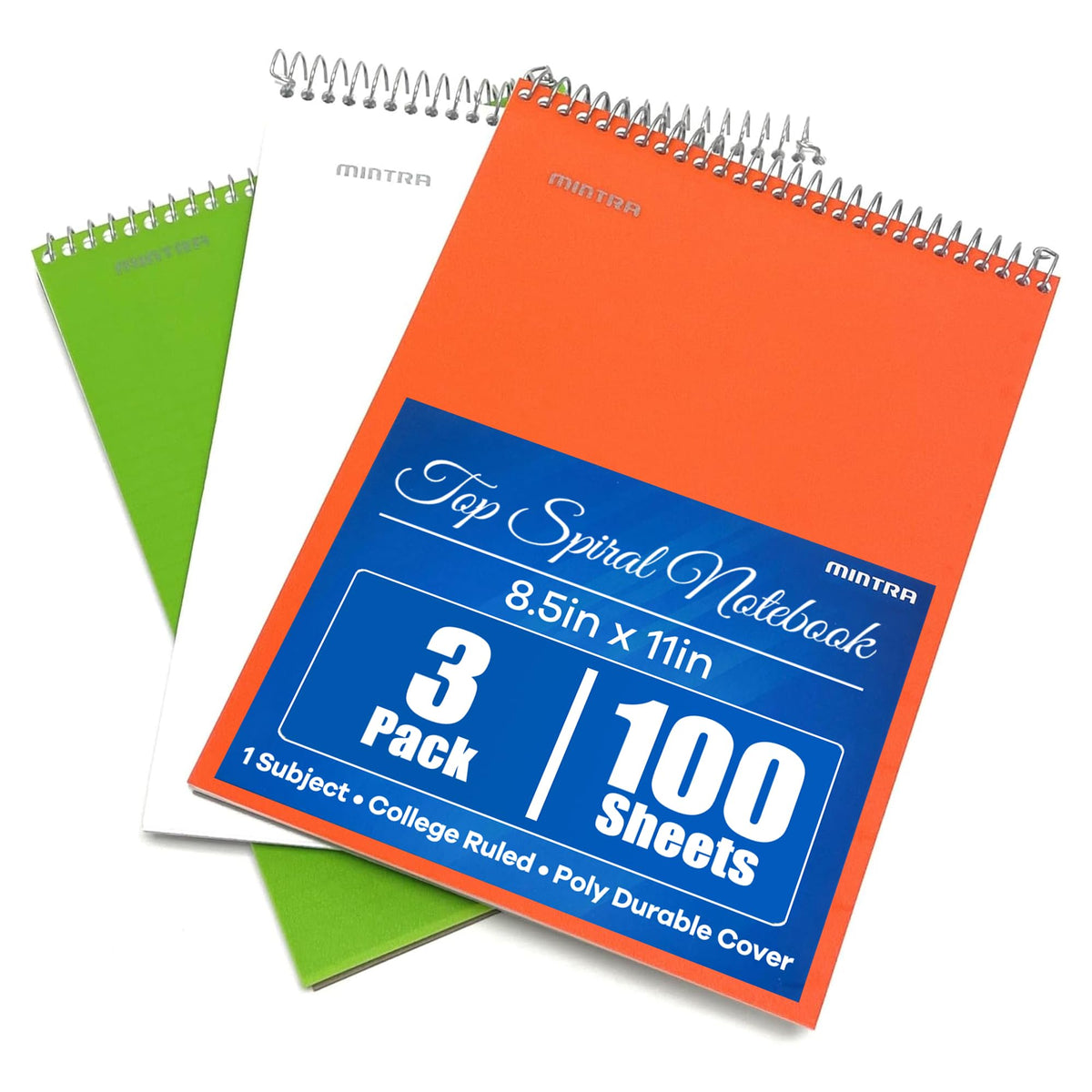 Mintra Office TOP BOUND Durable Spiral Notebooks (Lavender, Salmon, Sage Green, College Ruled 3pk)