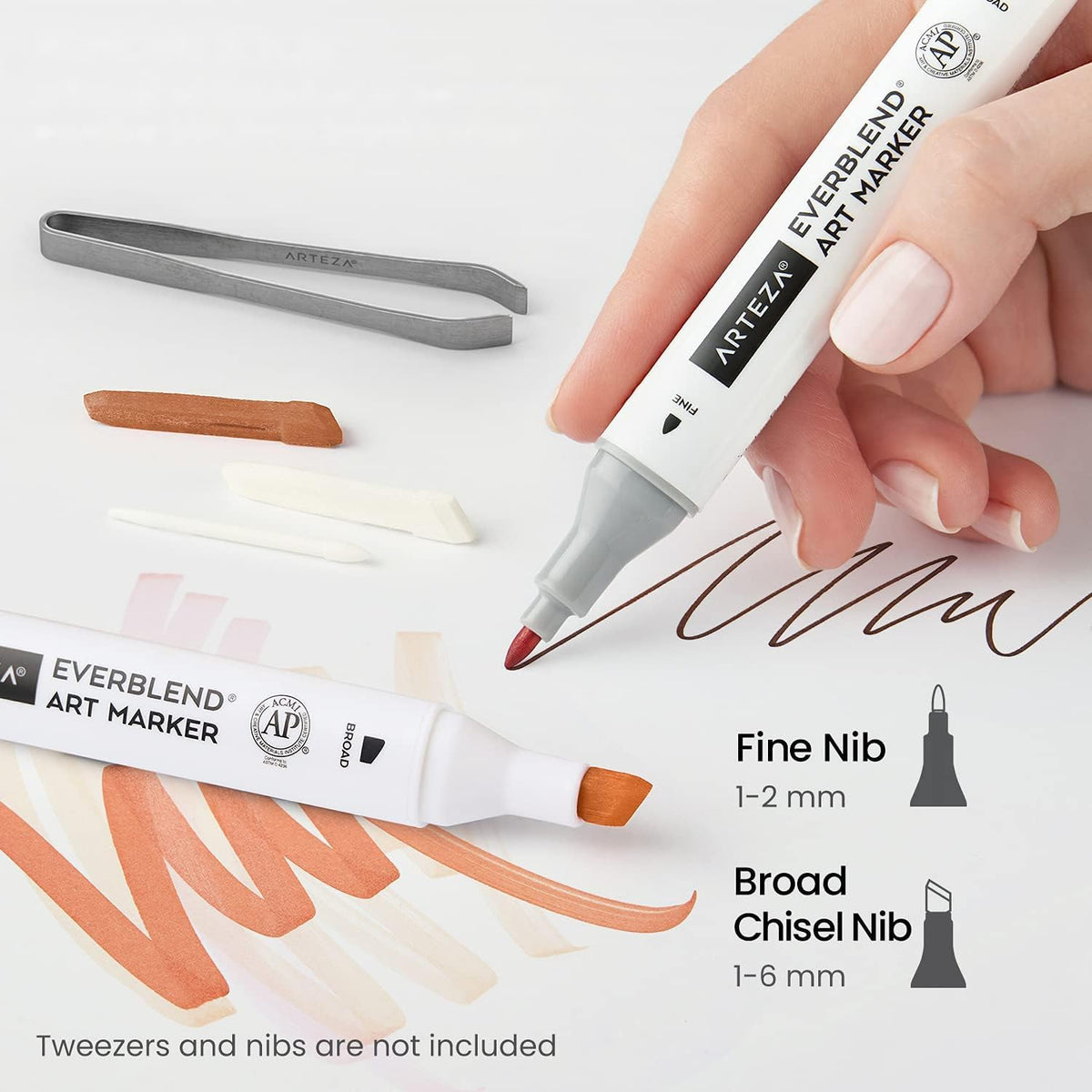 ARTEZA Alcohol Markers – Set of 36 Portrait & Skin Tone EverBlend Dual Tip Markers with Fine and Chisel Nibs and Organizer Box for Drawing