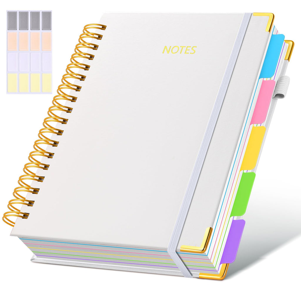 Hardcover Spiral Notebook journal with Removable Dividers Tabs, 300 Pages Leather 5 Subject Notebook College Ruled, 8"x10" Large B5 Notebooks for Work School Note taking, Lined Journal for Women,Black