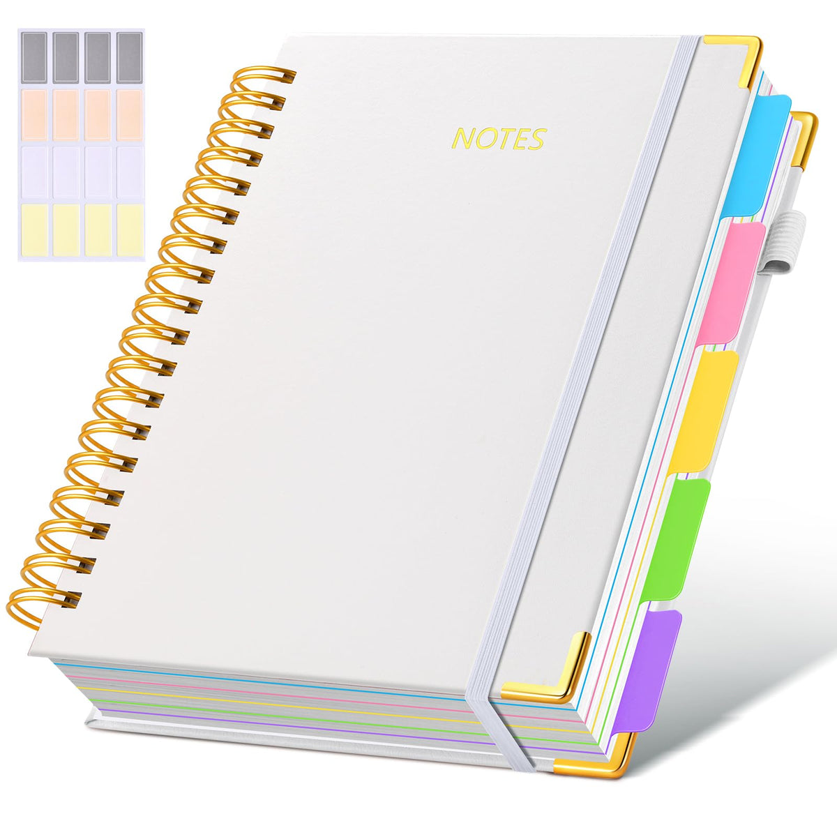 Hardcover Spiral Notebook journal with Removable Dividers Tabs, 300 Pages Leather 5 Subject Notebook College Ruled, 8"x10" Large B5 Notebooks for Work School Note taking, Lined Journal for Women,Black
