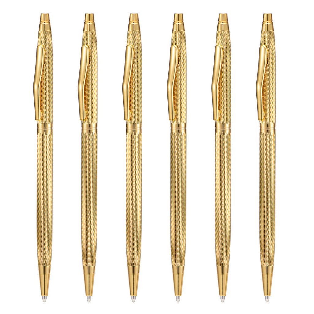 Wikult 6 Pieces Rose Gold Slim Metal Ballpoint Pen, 1mm Medium Point Black Ink Smooth Writing, for Business Office Teacher Student Wedding Guest